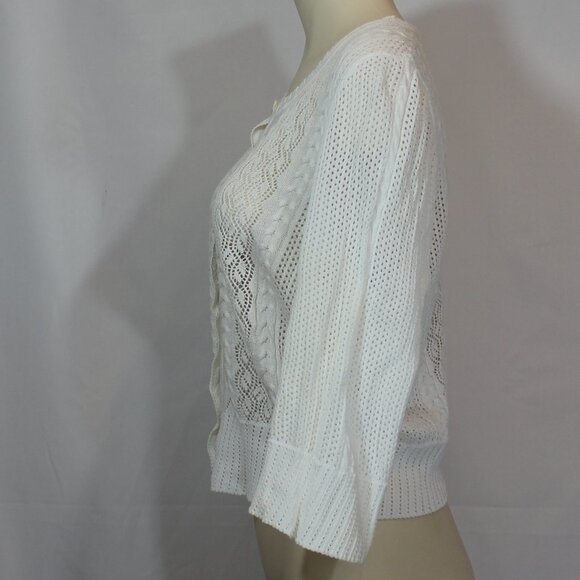 Peruvian connection crochet button down white Cotton cardigan size Large - Picture 2 of 7
